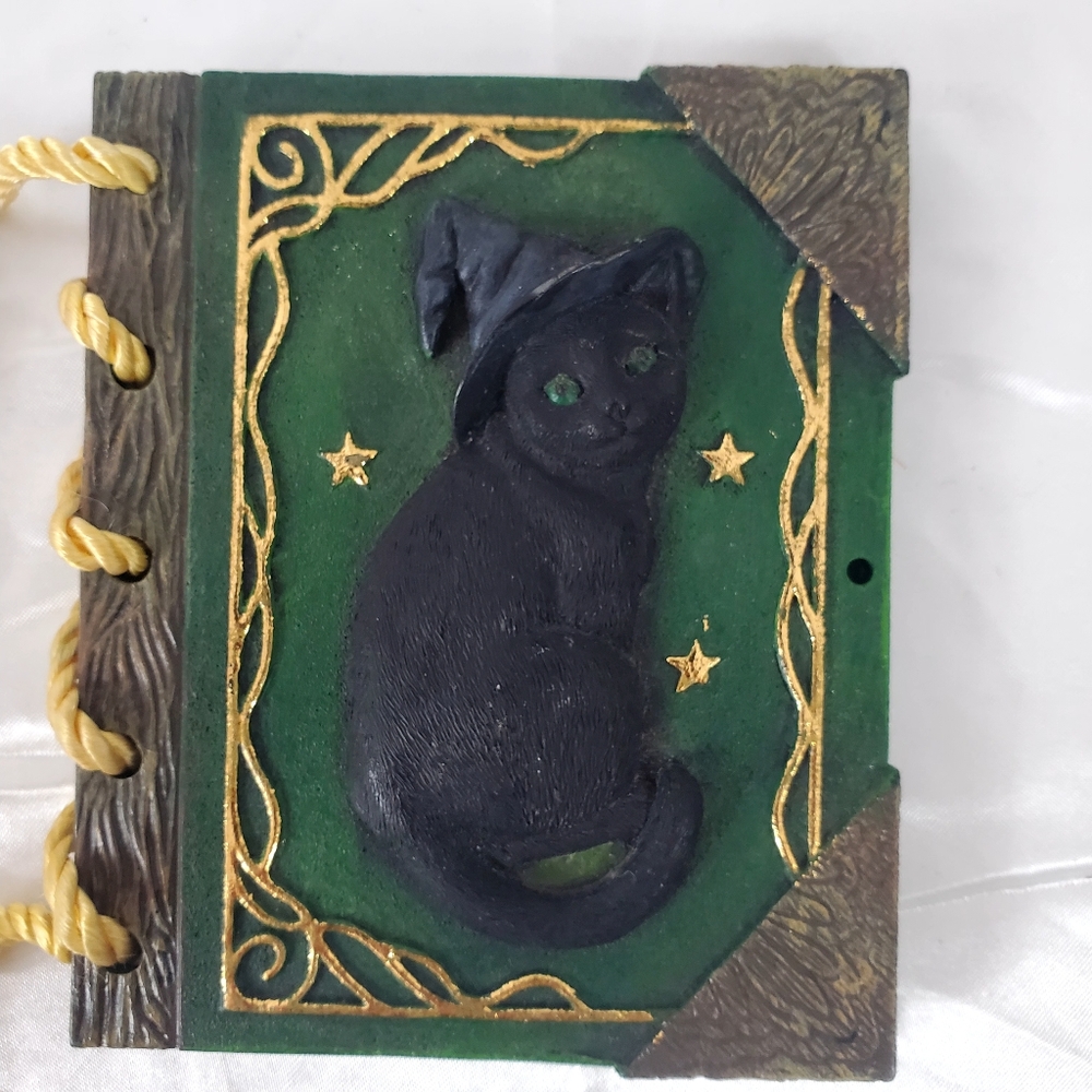 Vintage Notebook with Ceramic/Plaster Cover – Black Cat & Gold Details